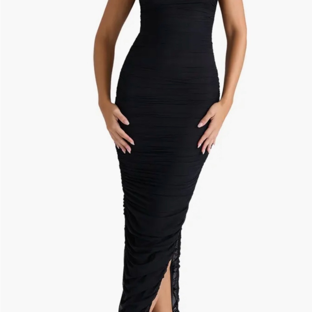 House of CB black Fornarina Ruched Mesh Maxi Dress. Never been worn before